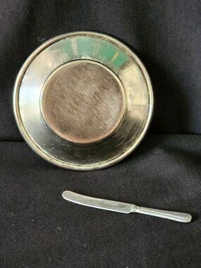 Antique Large Dollhouse Kitchen Miniature German Charger Serving Plate & Knife